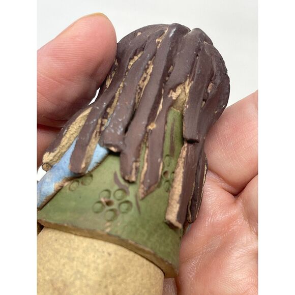 Vintage Studio Art Pottery Long Haired Man Oddity Clay Figurine 3" - Picture 5 of 7